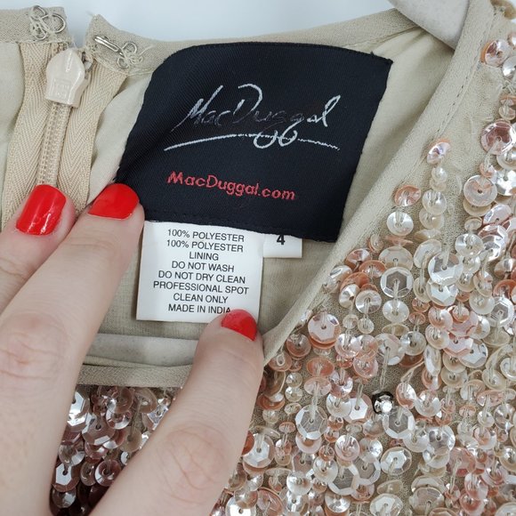 Mac Duggal 10509 Beaded Sequin Banded Sheath Midi Dress Nude Size 4 worn 1 time - Picture 11 of 11